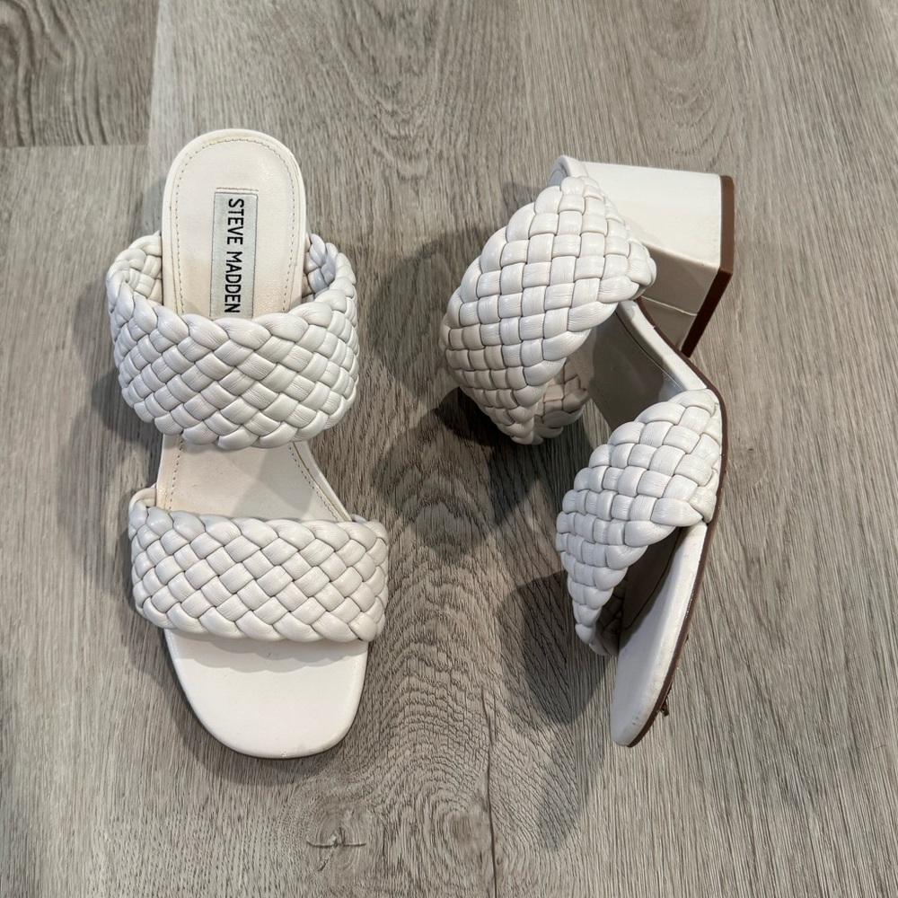 Steve Madden Ivory Braided Chunky Heel Slide Sandals – Women’s Size 8